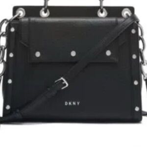 NWOT - Black DKNY Gianna Pebbled Leather Crossbody Satchel with Silver Accents